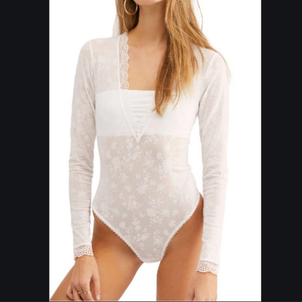 NWT Free People Velvet & Lace Bandeau Bodysuit - Picture 2 of 7